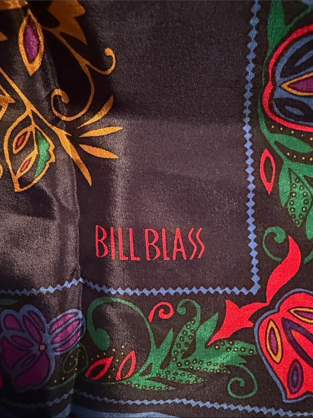 bill blass Multicolor Floral Silk Scarf with Green Border